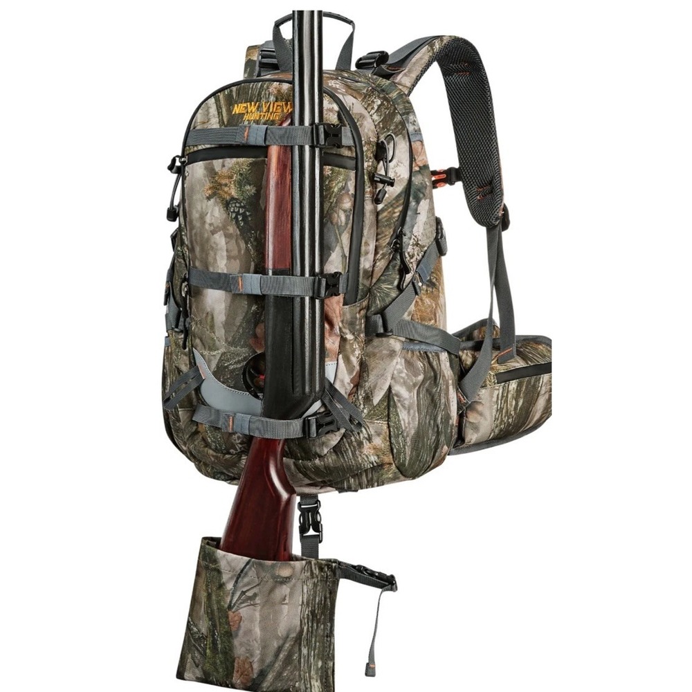 NEW VIEW Hunting Backpack with Bow/Rifle Holder Camo Steel Frame Pockets 14x9x18